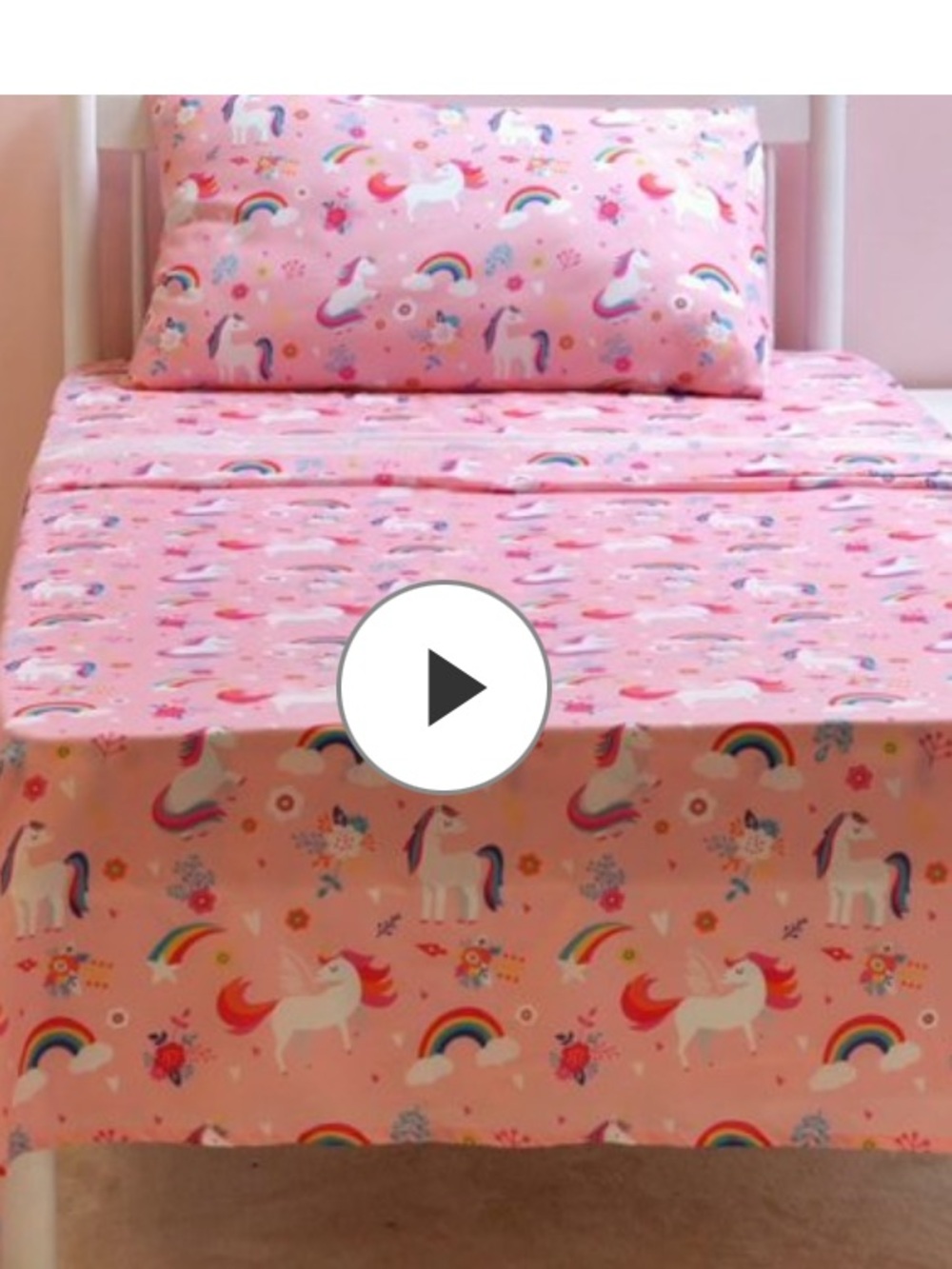 Joyfy Pink Unicorn & Rainbow Print twin fitted, flat and pillowcase
